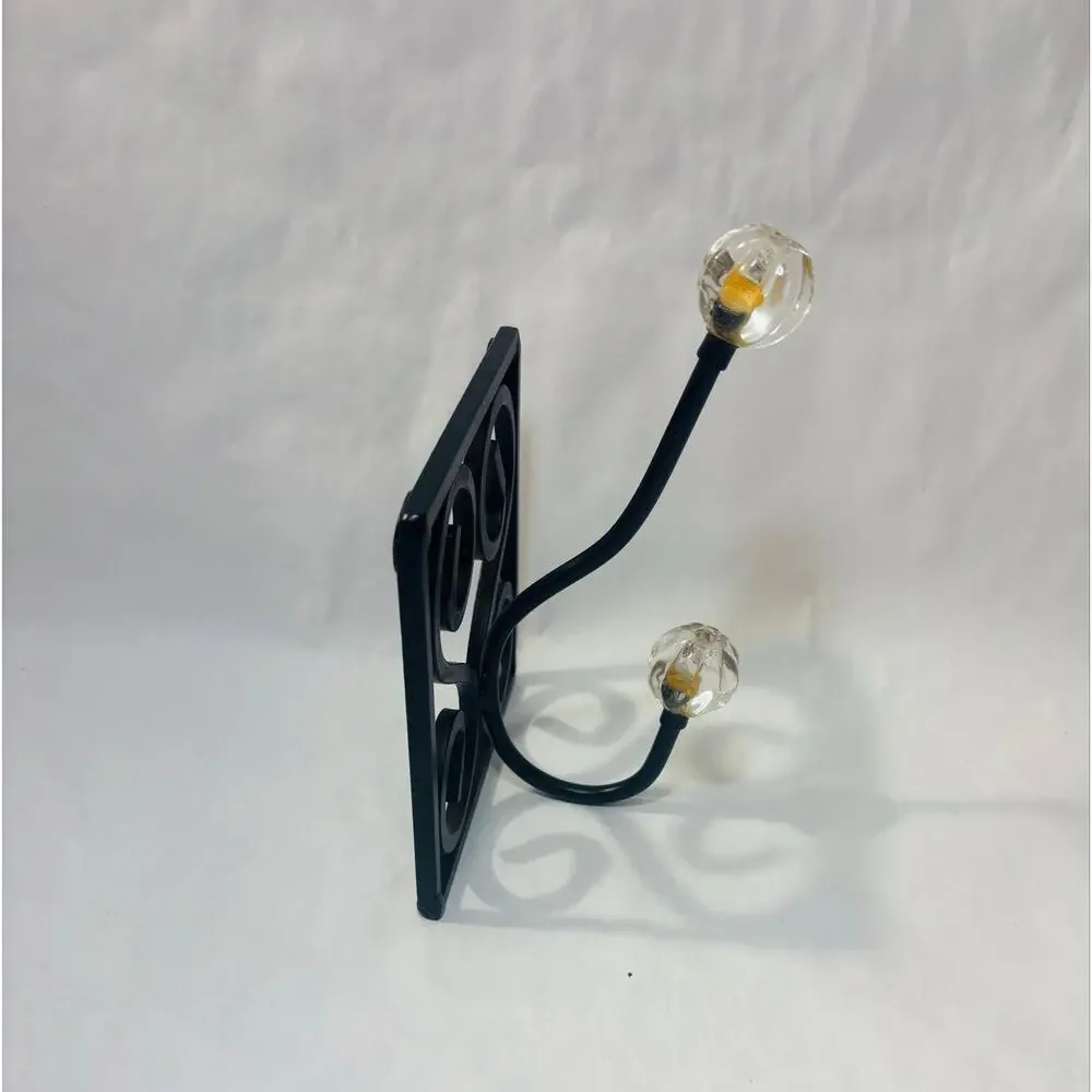 Set of Black Metal Decorative Wall Hooks w/ Vintage style Crystal Tips